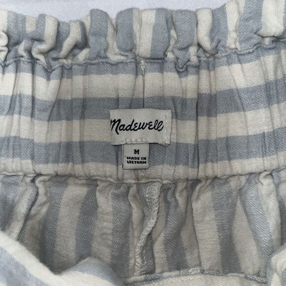 Madewell Huston Crop Pants Blue White Stripe Linen Blend Wide Leg Tie Waist Sz M - Picture 7 of 10